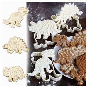 Dinosaur Cookie Cutters with Fossil Stampers Set, NIB